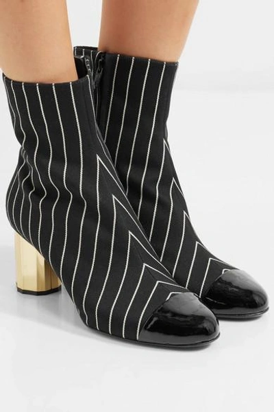 Shop Marco De Vincenzo Patent Leather-trimmed Pinstriped Wool Ankle Boots In Black
