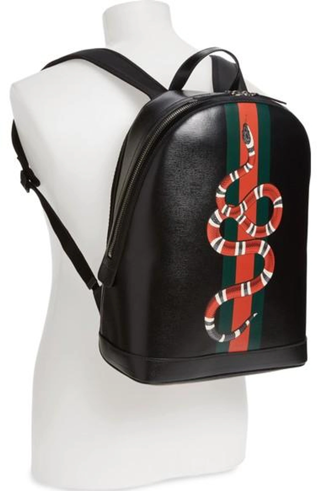 Gucci Web And Kingsnake Print Leather Backpack In Dark Grey ModeSens