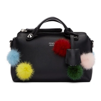 Shop Fendi Black Mini Pom Pom By The Way Boston Bag In X93 Black/multi