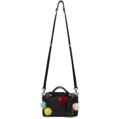 Shop Fendi Black Mini Pom Pom By The Way Boston Bag In X93 Black/multi