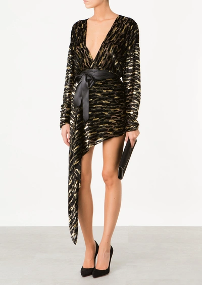 Alexandre Vauthier Silk Dress With Black And Gold Pattern