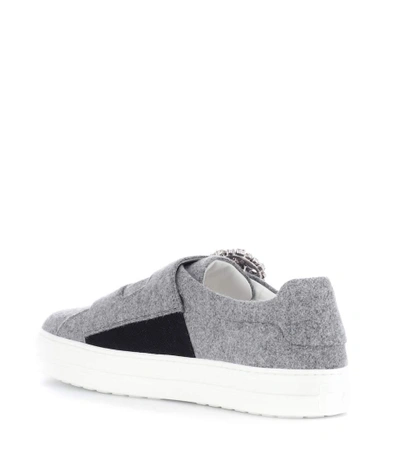 Shop Roger Vivier Sneaky Viv 2 Buckle Felt Sneakers In Grey