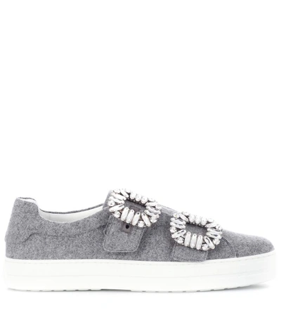 Shop Roger Vivier Sneaky Viv 2 Buckle Felt Sneakers In Grey