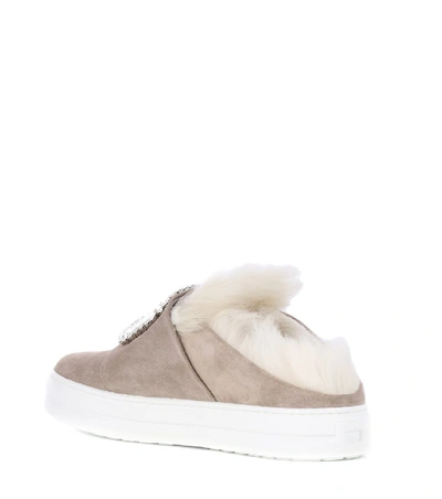 Shop Roger Vivier Sneaky Viv Fur-lined Suede Sneakers In Grey