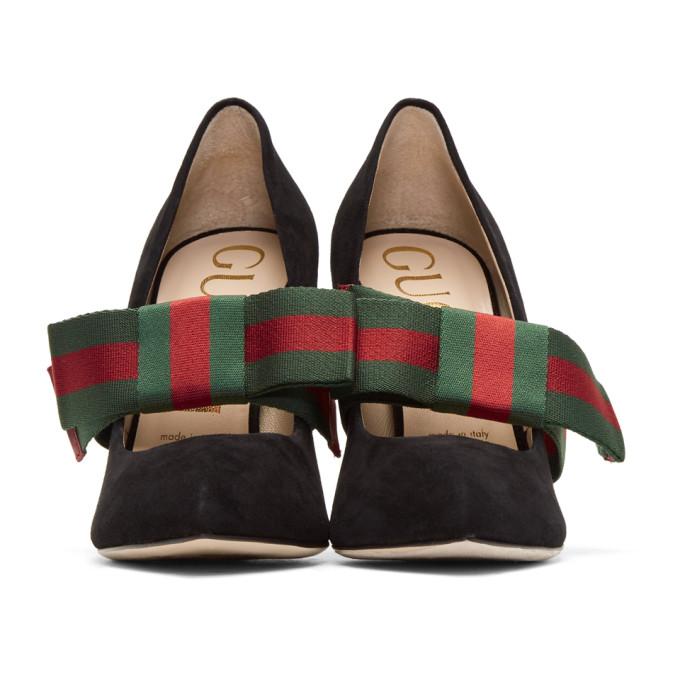 suede pump with removable web bow