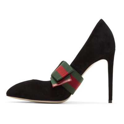 Shop Gucci Black Suede Web Bow Heels In 1000 Black