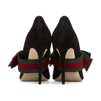 Shop Gucci Black Suede Web Bow Heels In 1000 Black