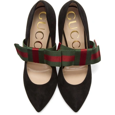 Shop Gucci Black Suede Web Bow Heels In 1000 Black