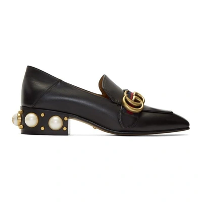 Shop Gucci Black Leather Pearl Loafers