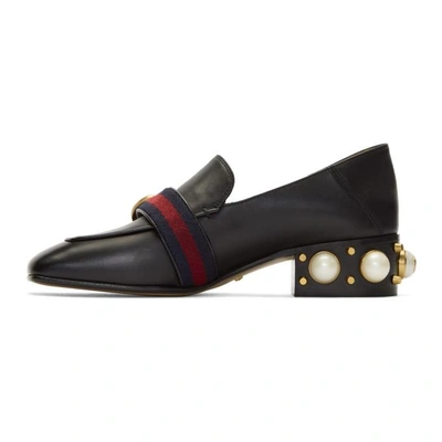 Shop Gucci Black Leather Pearl Loafers