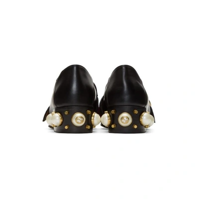 Shop Gucci Black Leather Pearl Loafers