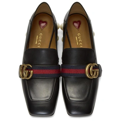 Shop Gucci Black Leather Pearl Loafers