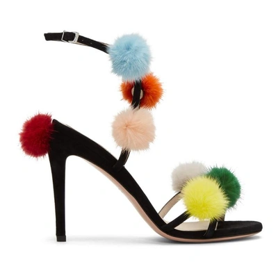 Shop Fendi Black Pom Pom Naked Sandals