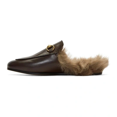 GUCCI BROWN FUR PRINCETOWN SLIPPERS