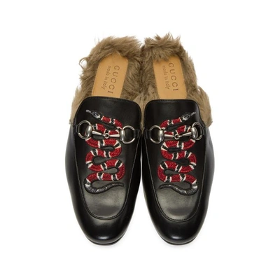 Shop Gucci Black Snake Fur Princetown Slippers