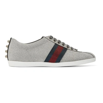 Gucci Men's Bambi Web Low-top Sneakers With Stud Detail, Silver In Silver  Glitter Fabric | ModeSens