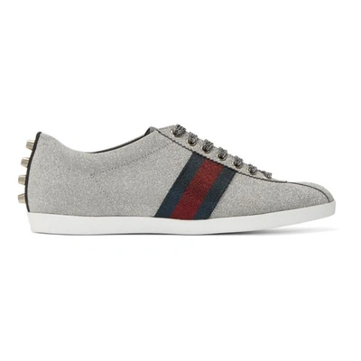 Shop Gucci Silver Glitter Web Bambi Sneakers In 8162 - Grey