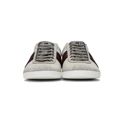 Shop Gucci Silver Glitter Web Bambi Sneakers In 8162 - Grey