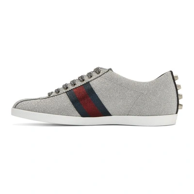 Shop Gucci Silver Glitter Web Bambi Sneakers In 8162 - Grey