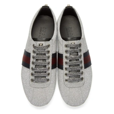 Shop Gucci Silver Glitter Web Bambi Sneakers In 8162 - Grey