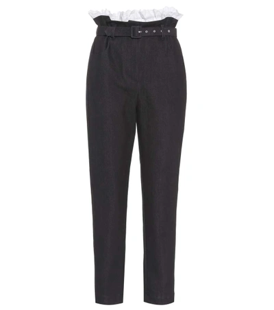 Isa Arfen Belted Tapered-leg Denim Cropped Trousers In Black