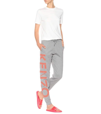 Shop Kenzo Printed Cotton Trackpants In Grey