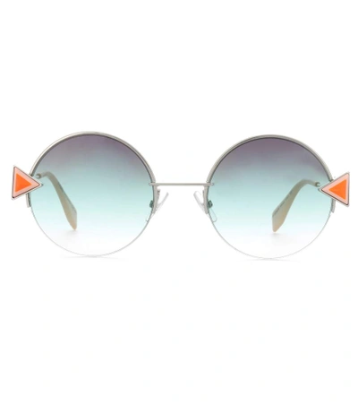 Fendi Stud-embellished Palladium-tone And Acetate Round Sunglasses In Blue