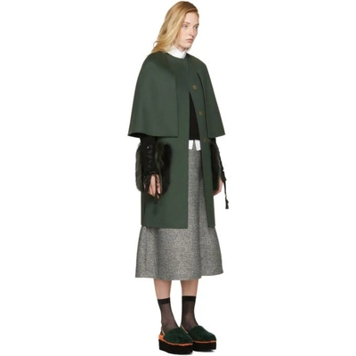Shop Fendi Green Long Fur Pocket Cape Coat