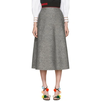 Shop Fendi Black And White Houndstooth Skirt In 3n9 Black/white