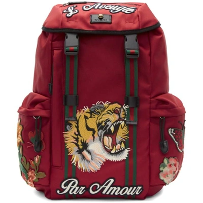 Shop Gucci Red Laveugle Par Amour Techpack Backpack In 6494 Ro/roy/mul/mul/