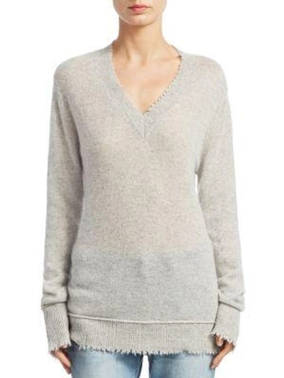Shop R13 Distressed Edge V-neck Cashmere Sweater In Heather Grey