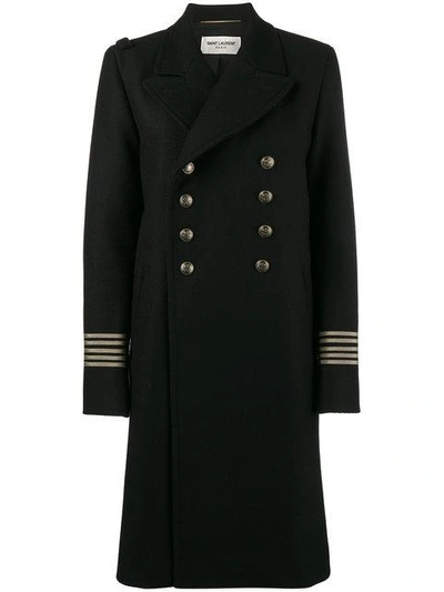 Shop Saint Laurent Double Breasted Military Coat In Black