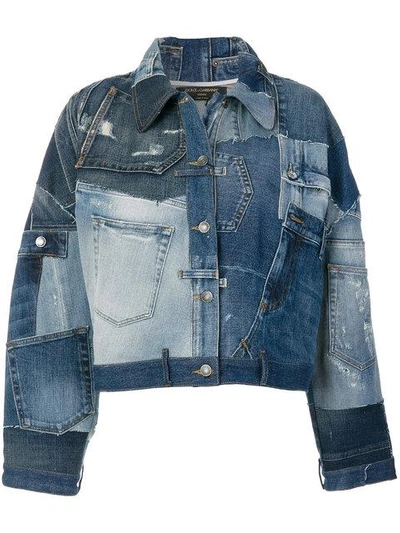 Dolce & Gabbana Distressed Patchwork Denim Jacket in Blue