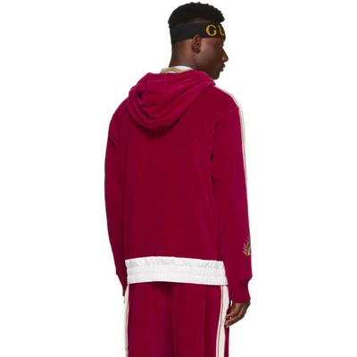 Shop Gucci Red Velour Embroidered Hoodie
