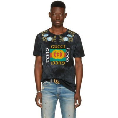 Shop Gucci Black Floral Logo T-shirt In 1082 Black/multicolo