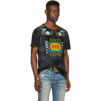 Shop Gucci Black Floral Logo T-shirt In 1082 Black/multicolo
