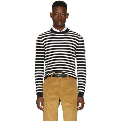 Shop Prada Navy & Off-white Striped Lambswool Sweater