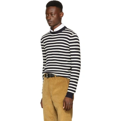 Shop Prada Navy & Off-white Striped Lambswool Jumper