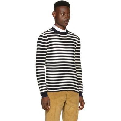 Shop Prada Navy & Off-white Striped Lambswool Jumper