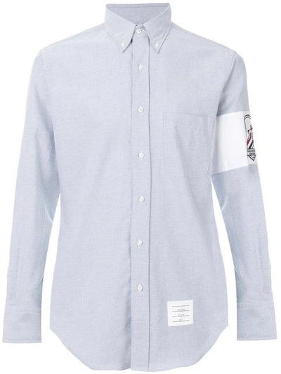 Shop Thom Browne Embroidery Patch Armband Button Down Point Collar Shirt In Blue Oxford