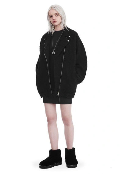 Shop Alexander Wang Asymmetrical Notch Collar Wool Coat In Black