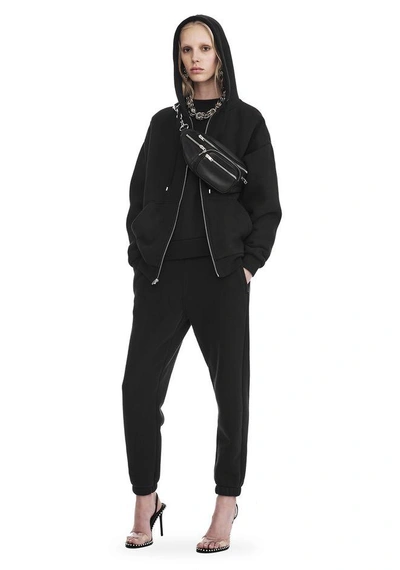 Shop Alexander Wang Dense Fleece Zip Thru Hoodie In Black