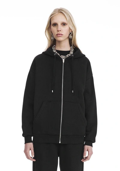 Shop Alexander Wang Dense Fleece Zip Thru Hoodie In Black