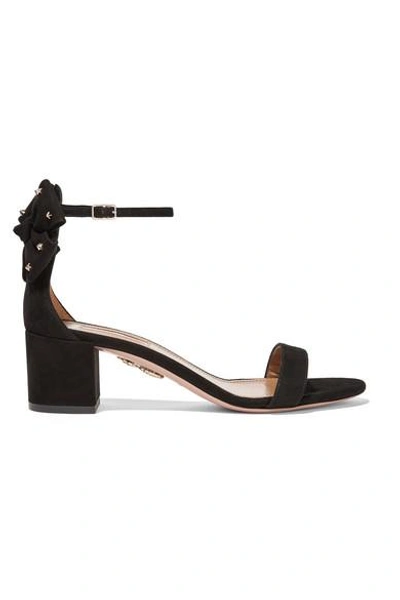 Shop Aquazzura Siena Bow-embellished Suede Sandals In Black