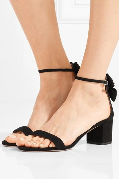 Shop Aquazzura Siena Bow-embellished Suede Sandals In Black