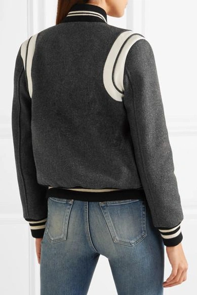 Shop Saint Laurent Teddy Leather-trimmed Wool-blend Bomber Jacket