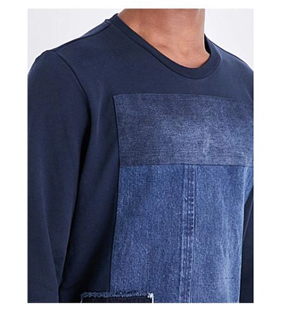 Shop Diesel S-peter Denim-detail Cotton-jersey Sweatshirt In Total Eclipse