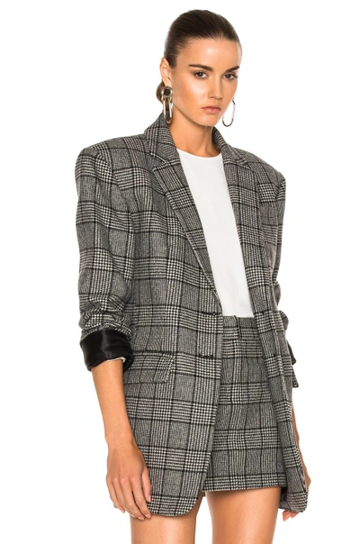 Shop Tibi Tweed Oversized Blazer In Black, Checkered & Plaid. In Black Multi