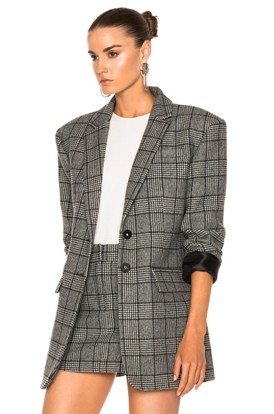 Shop Tibi Tweed Oversized Blazer In Black, Checkered & Plaid. In Black Multi