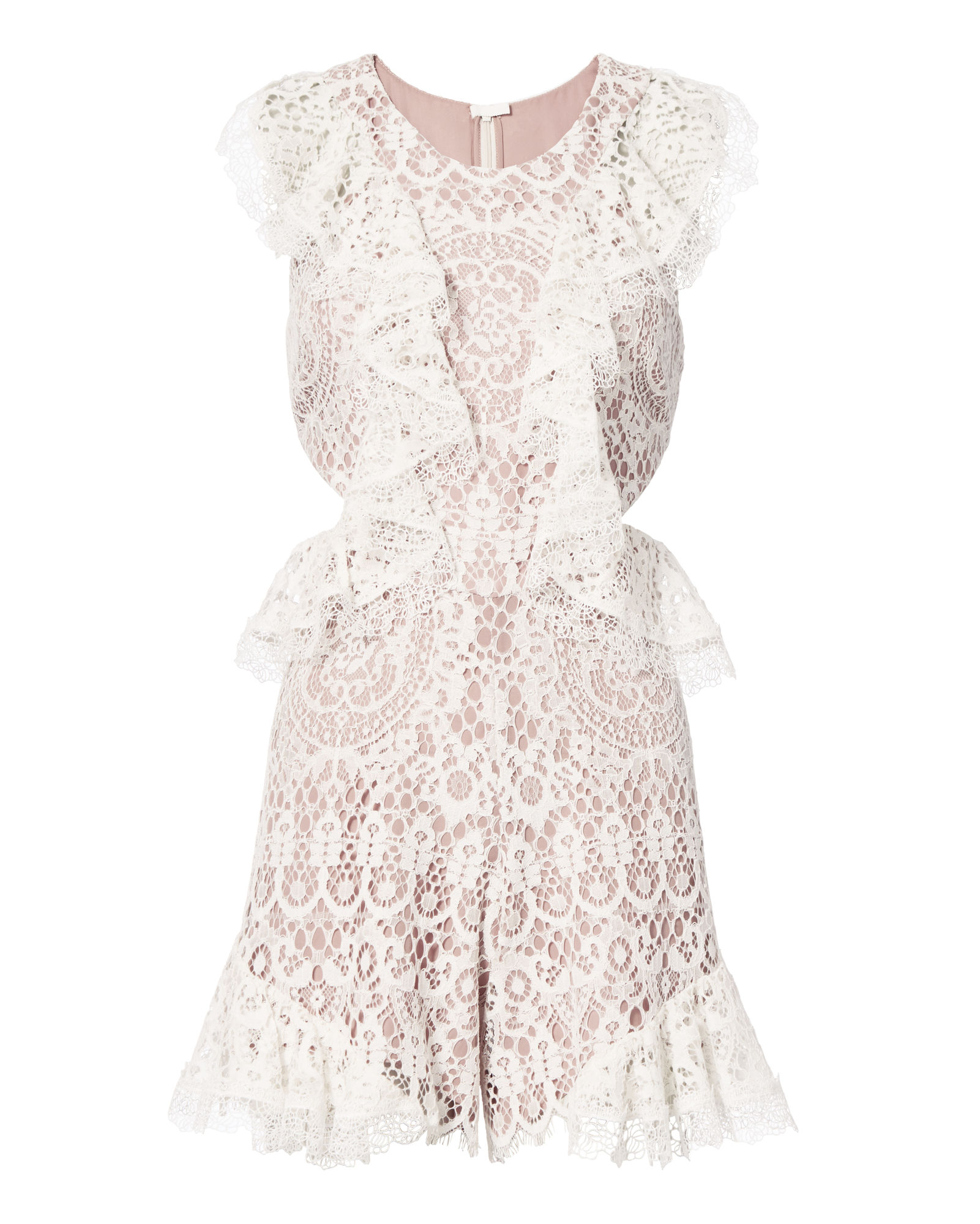 Alexis Woman Cutout Ruffled Corded Lace Playsuit White | ModeSens